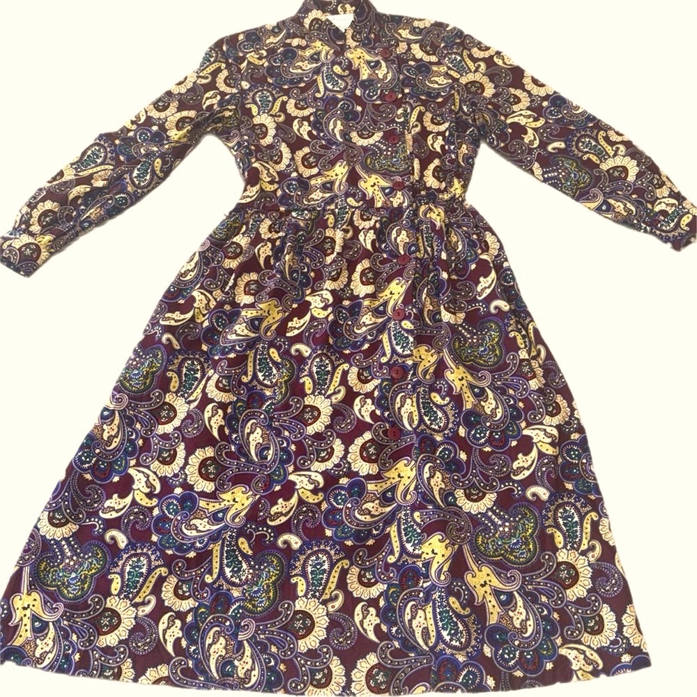 Vintage 80s Schrader Paisley Secretary Dress - Picture 9 of 17